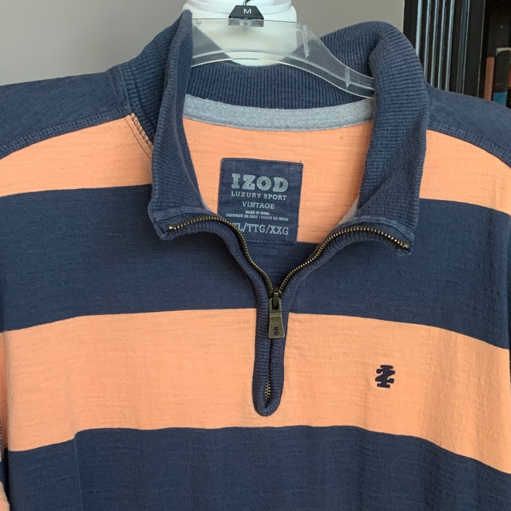 Izod Blue and Orange Striped Half-Zip Pullover